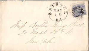 United States Rhode Island Bristol c1869 serifed cds, circular bar grid  3c L...