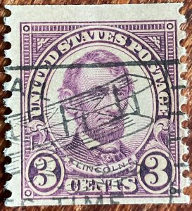 US #600 Used Coil Single Plane Cancel Abraham Lincoln SCV $.25 L28