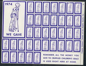Crippled Childrens Society of LA - MNH sheet of 1974 Seals / Poster Stamps