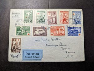 1948 Finland Red Cross Airmail Cover Helsinki to Topeka KS USA