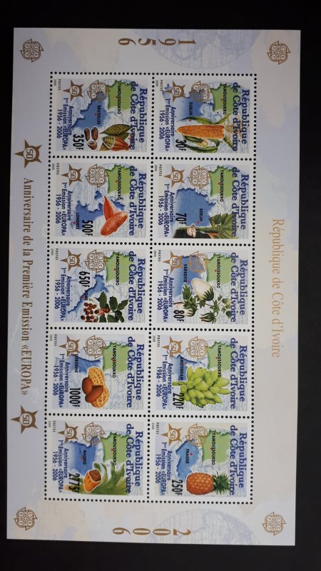 50th anniversary of EUROPA stamps - Ivory Coast compl set in sheet ** MNH