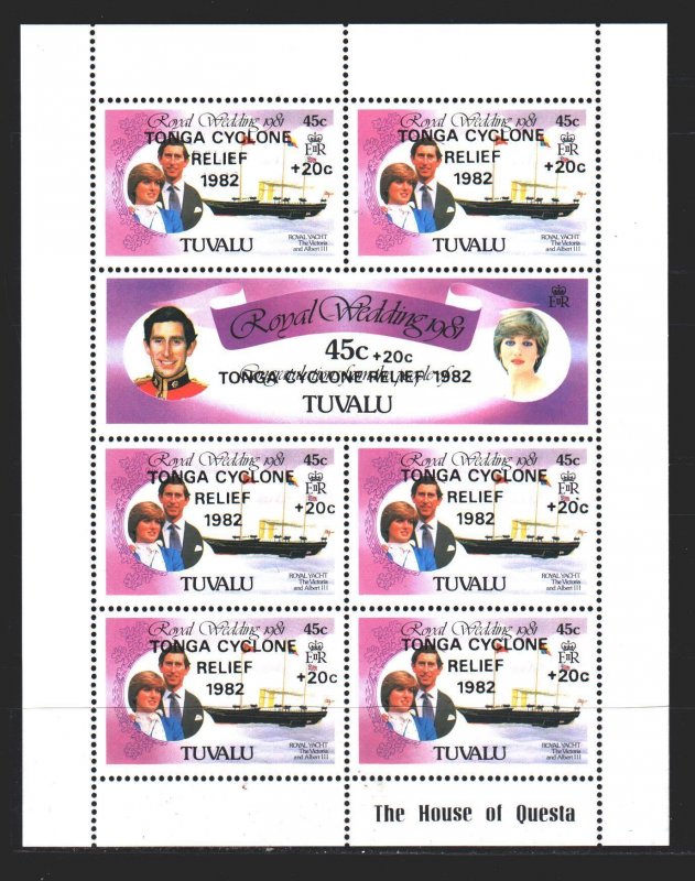 Tuvalu. 1982. Small sheet 161-62. Princess Diana, ships. MNH.