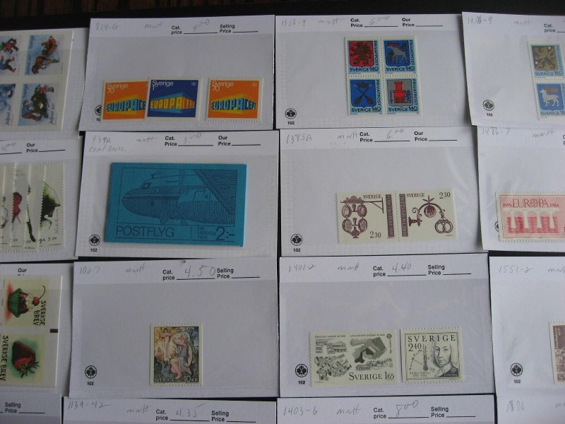 Sweden MNH stamps 1958 to 2007 era assembled in sales cards possible mixed cond