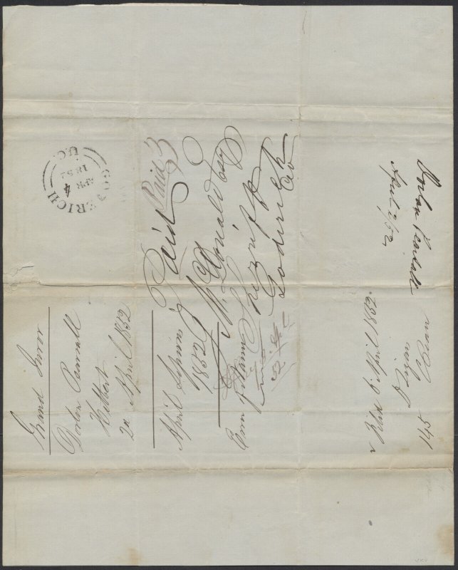 1852 Stampless SFL Manuscript Postmark Hay (Huron-UC) to Goderich Jurors Summons