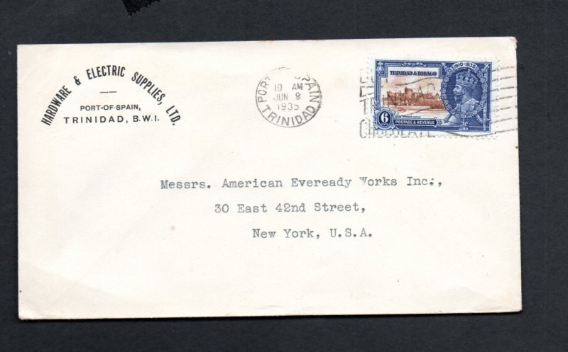 TRINIDAD & TOBAGO 1935 JUBILEE 6c VALUE ON COVER TO USA