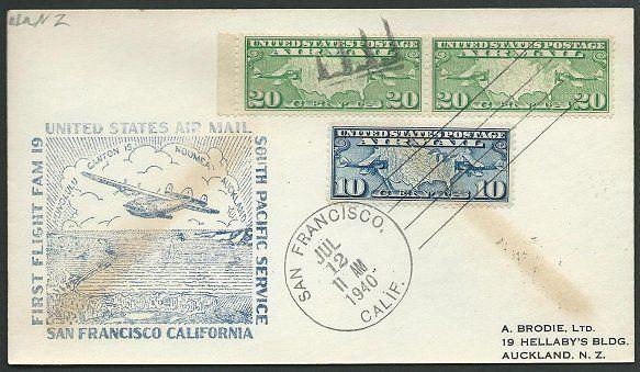 USA 1940 first flight cover to New Zealand.................389342