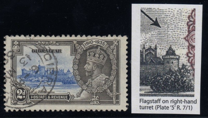 Gibraltar, SG 114d, used Flagstaff on Right Hand Turret variety, 2013 RPS