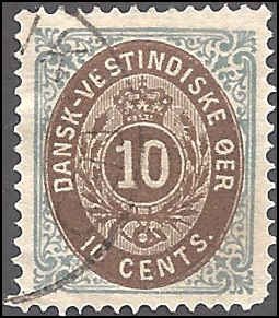 Danish West Indies 10 Used... SCV $25.00... XF