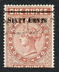 Ceylon Telegraph SGT73 60c on 1r red-brown Type 68