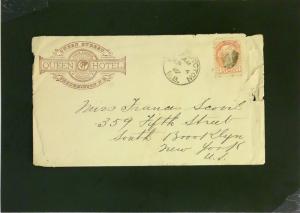 Canada 1887 The Queen Hotel Cover (side tears) - Z2200