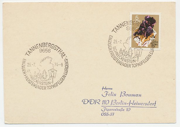 Card / Postmark Germany / DDR 1974 Topaz - Schneckenstein - Bird - Owl