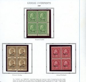 UNITED STATES  SCOTT #658/68 KANSAS OVERPRINTS BLOCKS MINT NH & LH TOP 2 ARE LH