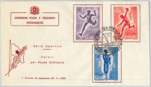 SOMALIA - POSTAL HISTORY -   3 FDC COVER  Scott # 221/7 + C54/6  - 1959  SPORTS