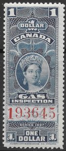 Canada $1 blue Gas Inspection Revenue issue of 1897 Van Dam FG22a, MNH