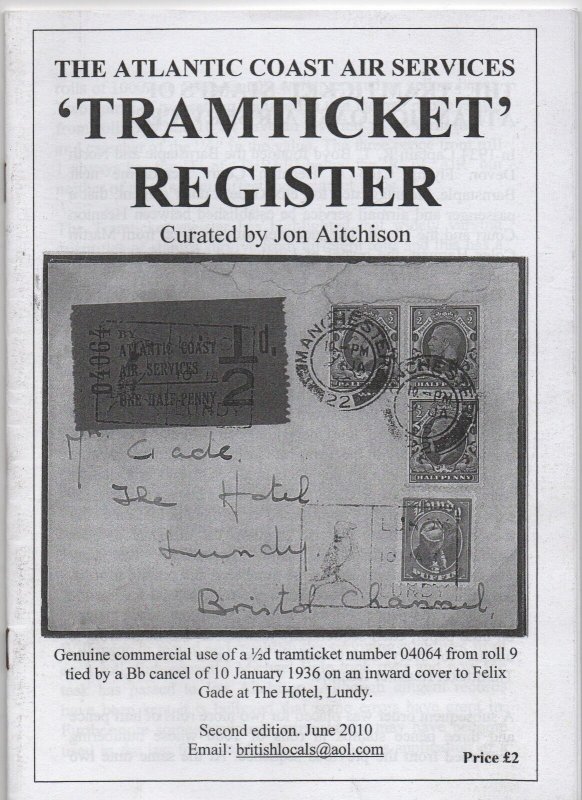 Philatelic Literature Atlantic Coast Air Services Tramticket Register, Aitchison