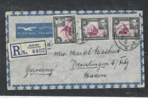 KENYA, UGANDA,TANGANYIKA COVER 1954 KGVI  50CX4 REG BUKOBA TO GERMANY P0309A