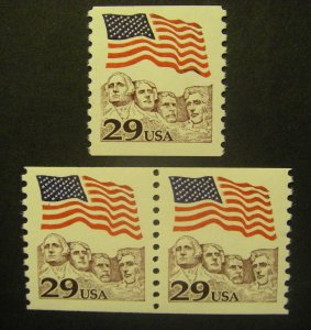 Scott 2523, 29c Flag over Rushmore, Pair & Single, MNH Coil Beauties