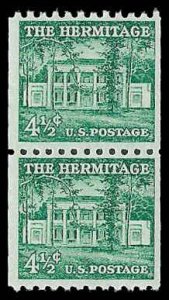 PCBstamps  US #1059 Coil Pair 9c(2x4.5c)Hermitage, large hole, MNH, (15)