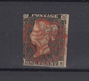 GB QV 1840 1d Penny Black Red Maltese Cross Used BP11752