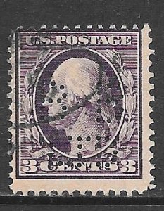 USA 376: 3c Washington, perfin, used, F-VF