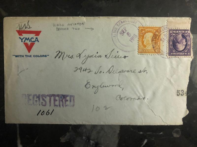 1918 Waco TX YMCA US Army Aviation Branch Cover to Englewood CO Mexico War