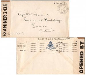 Canada Soldier's Free Mail 1944 Field Post Office 353, Royal Canadian Air For...