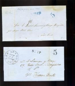 7  Stampless Covers Puerto Rico to New York, all 19th Century w/ Better Markings