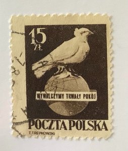 Poland 1950 Scott 476 used - 15Zł,  International World Peace Day, Dove on Globe