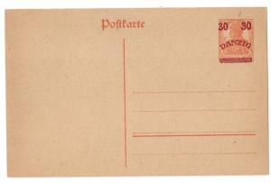 Danzig 30pf Postal Card: Overprint on Germania card Mint VF