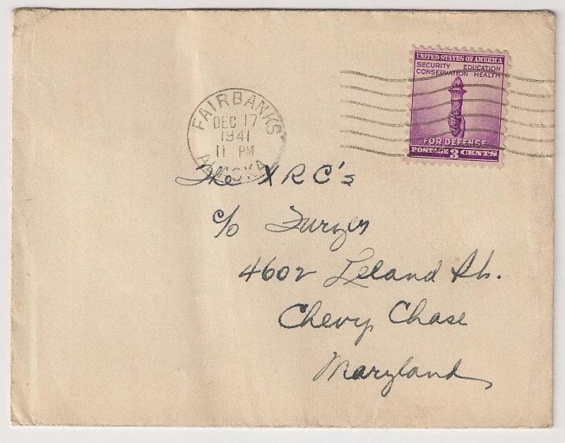 3c Defense #901 used Fairbanks Alaska Dec 17 1941 sm cover