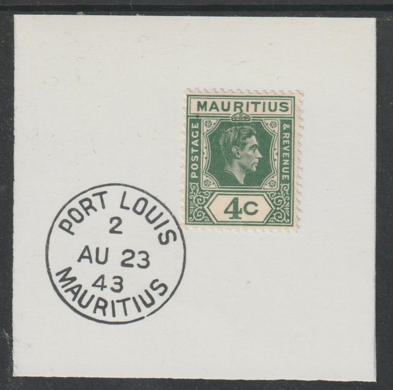MAURITIUS 1938  KG6 4c  on piece with MADAME JOSEPH  POSTMARK