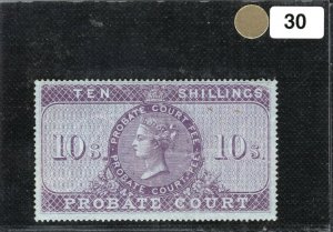 GB QV Revenue Stamp 10s Lilac PROBATE COURT High Value (1858) Mint MM GWHITE30