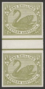 WESTERN AUSTRALIA 1898 Swan 1/- IMPERF gutter pair imprimatur. MNH **. RARE!