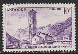 1955 Andorra, French - Sc 130 - MH VF - 1 single - St Coloma Belfry