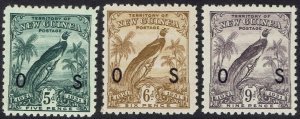 NEW GUINEA 1931 DATED BIRD OS 5D 6D AND 9D