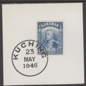 SARAWAK 1934 Sir Charles Brooke  12c blue on piece with MADAME JOSEPH  POSTMARK