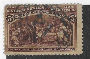 US#234 5c Columbian (U)  CV $8.00