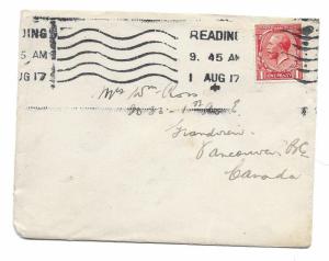 Reading, England to Vancouver, British Columbia, Canada 1917 cover, Scott 160