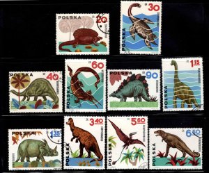 Poland Scott 1307-1316 Used CTO Dinosaur set