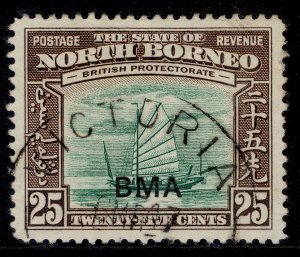 NORTH BORNEO GVI SG330, 25c green & chocolate, FINE USED.