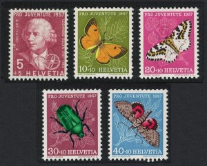 Switzerland Butterflies 5v Moths Beetle Pro Juventute 1957 1957 MH