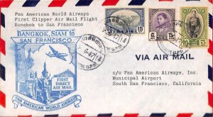aa7071 -  SIAM - Postal History - FIRST FLIGHT COVER to SAN FRANCISCO PanAm 1947