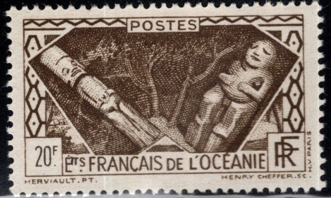 French Polynesia Scott 116 MH* 20 Franc stamp from the 1939 Long set Top Value