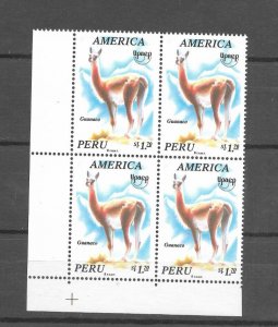 PERU 1995 UPAEP 93 GUANACO LAMA FAUNA 1 VALUE IN BLOCK OF FOUR SCOTT 1115 MNH