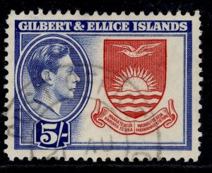 GILBERT & ELLICE ISLANDS GVI SG54, 5s dp rose-red & royal blue, FU. Cat £18.