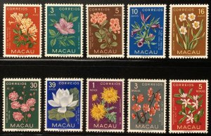 Macau 372-381 Mint NH Complete Set - Scott Cat. $109.45 Flowers