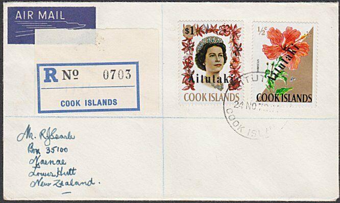 AITUTAKI 1972 Registered cover to New Zealand - opts on Cook Islands.......28068