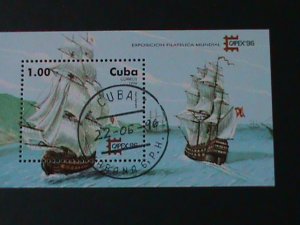 ​CUBA-1996-SC#3747- WORLD STAMPS SHOW-CAPEX96-SAILING SHIPS-CTO-S/S-VF