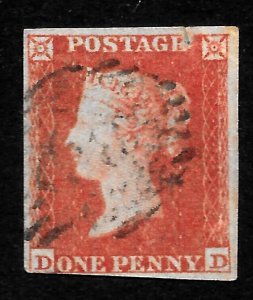 GB  QV 1841 SG8, 1d red-brown imperf (DD)