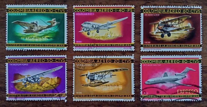 Colombia 1965 short set airplanes p.14x13.5 used condition as seen